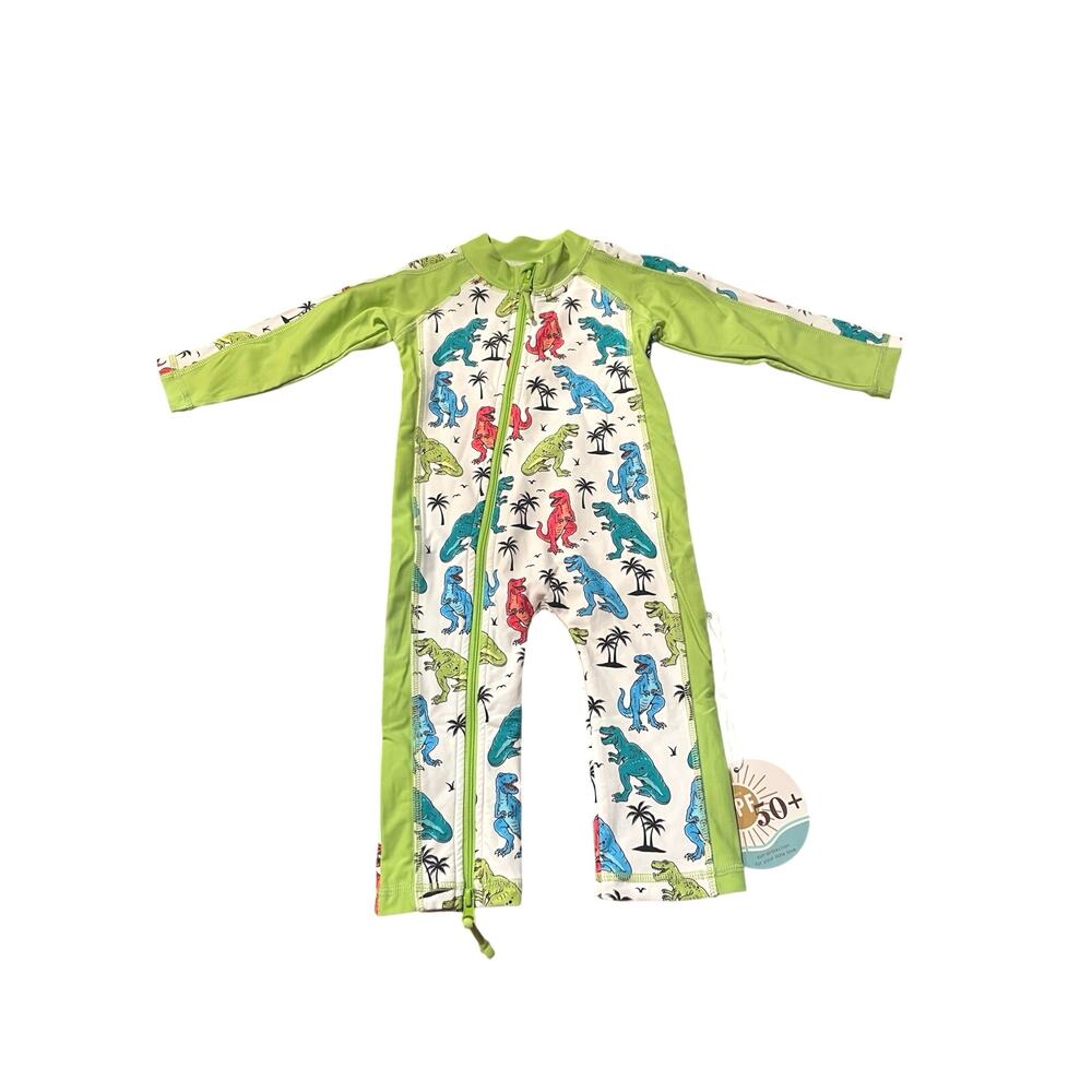 NWT Caden Lane Rash Guard Full Length Swim Romper 2 Way Zipper Dino 6-12 Months